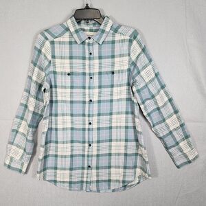 Old Ranch Shirt Womens Small Green Pink Flannel Plaid Western Button Front